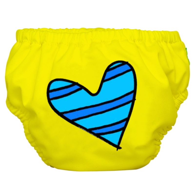 Charlie Banana 2-in-1 Zwemluier en Oefenbroekje- Blue Petit Coeur on Yellow - Maat S (5-7 kilo)