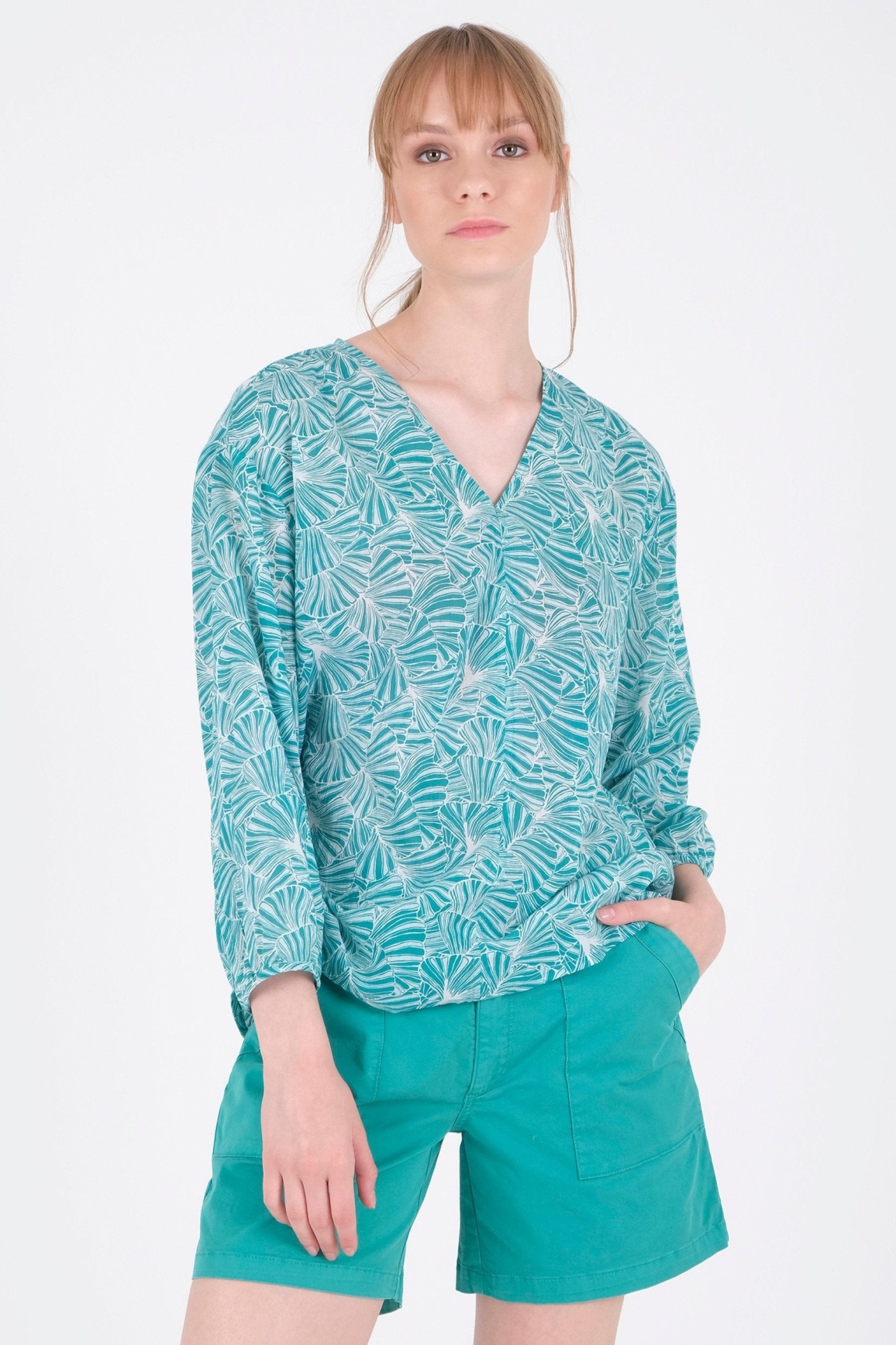ORGANICATION  Voile Blouse Emerald Flower Blauw