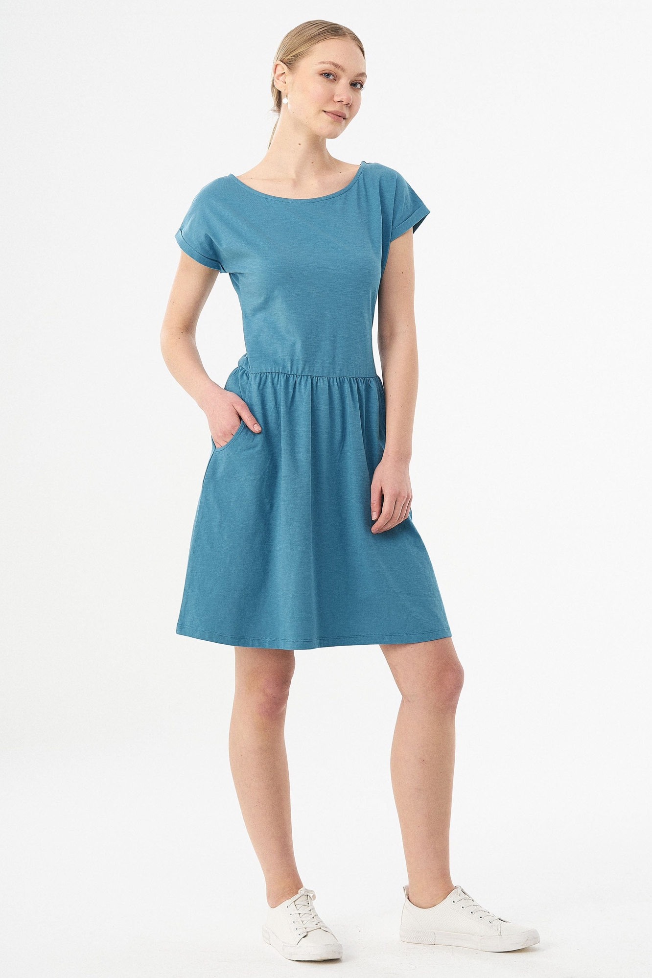 ORGANICATION  Slub Jersey Jurk Petrol Blauw
