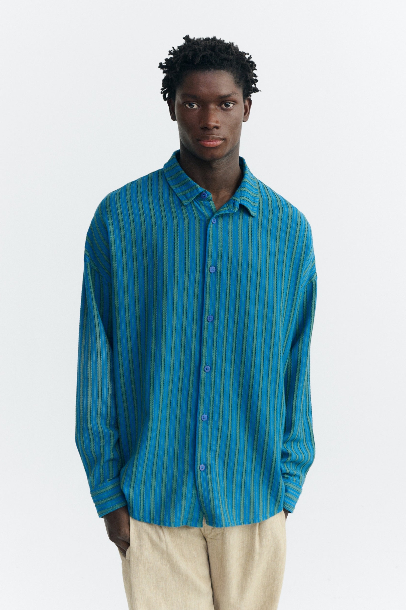Thinking MU mannen vegan Oversized Overhemd Haru Windsor Blauw