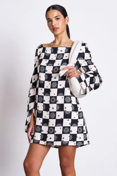JAN 'N JUNE  Mini-Jurk Met Vierkante Hals En Vrolijke Bloemenprint