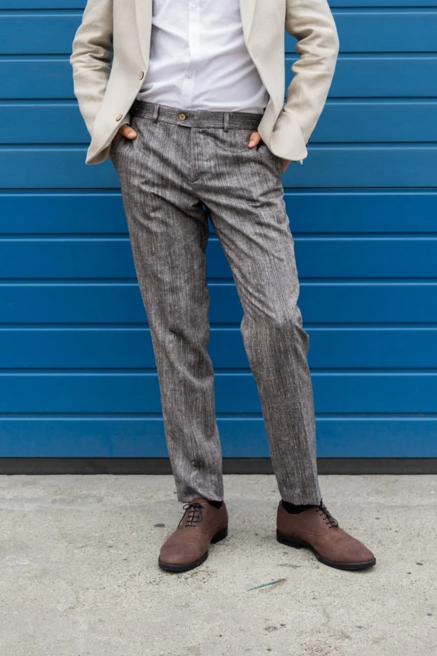 De IONESCU mannen vegan Broek The Romana Linen Retro Grijs
