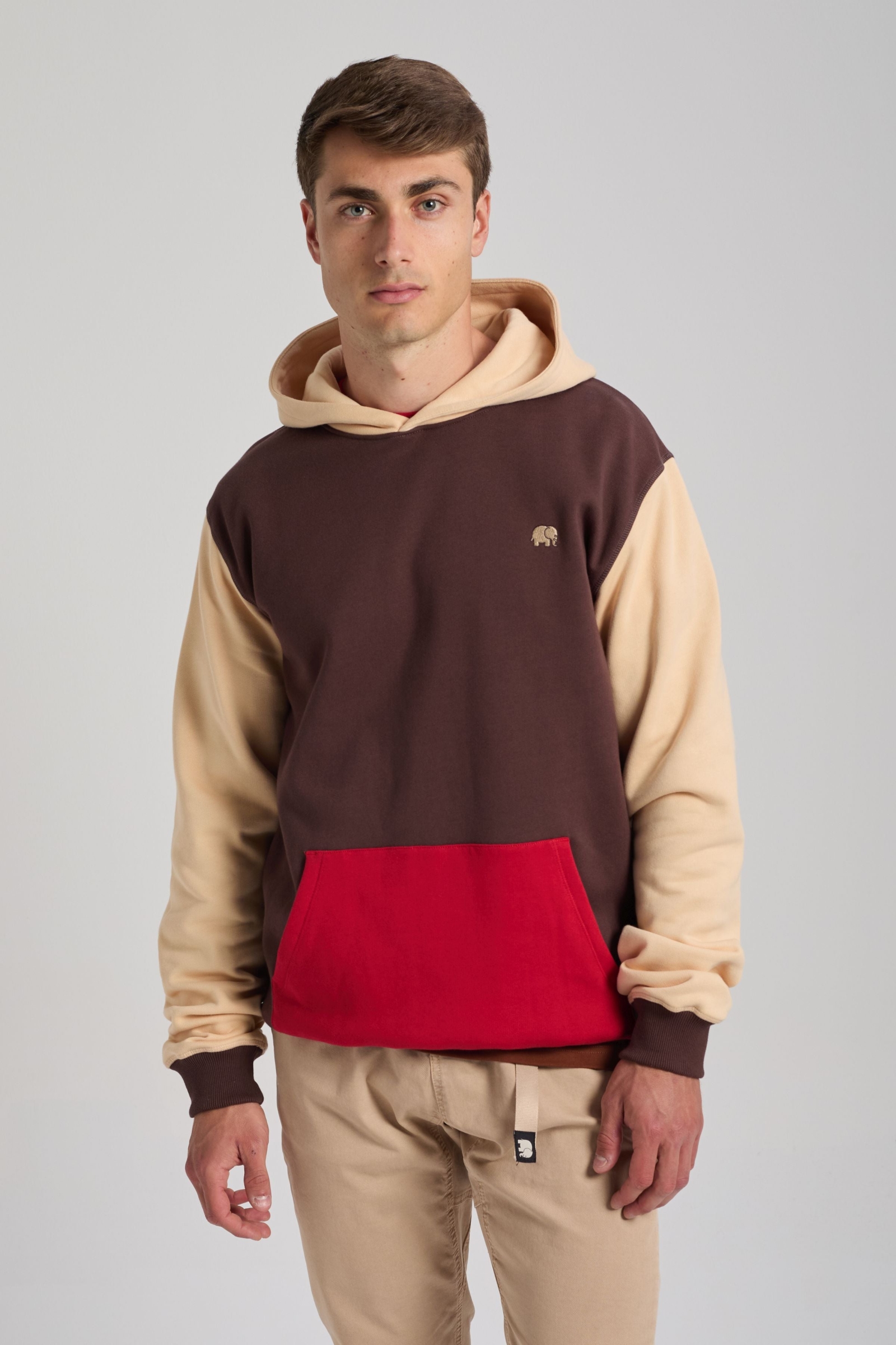 Trendsplant mannen vegan Hoodie Color Block Solemnity Brown
