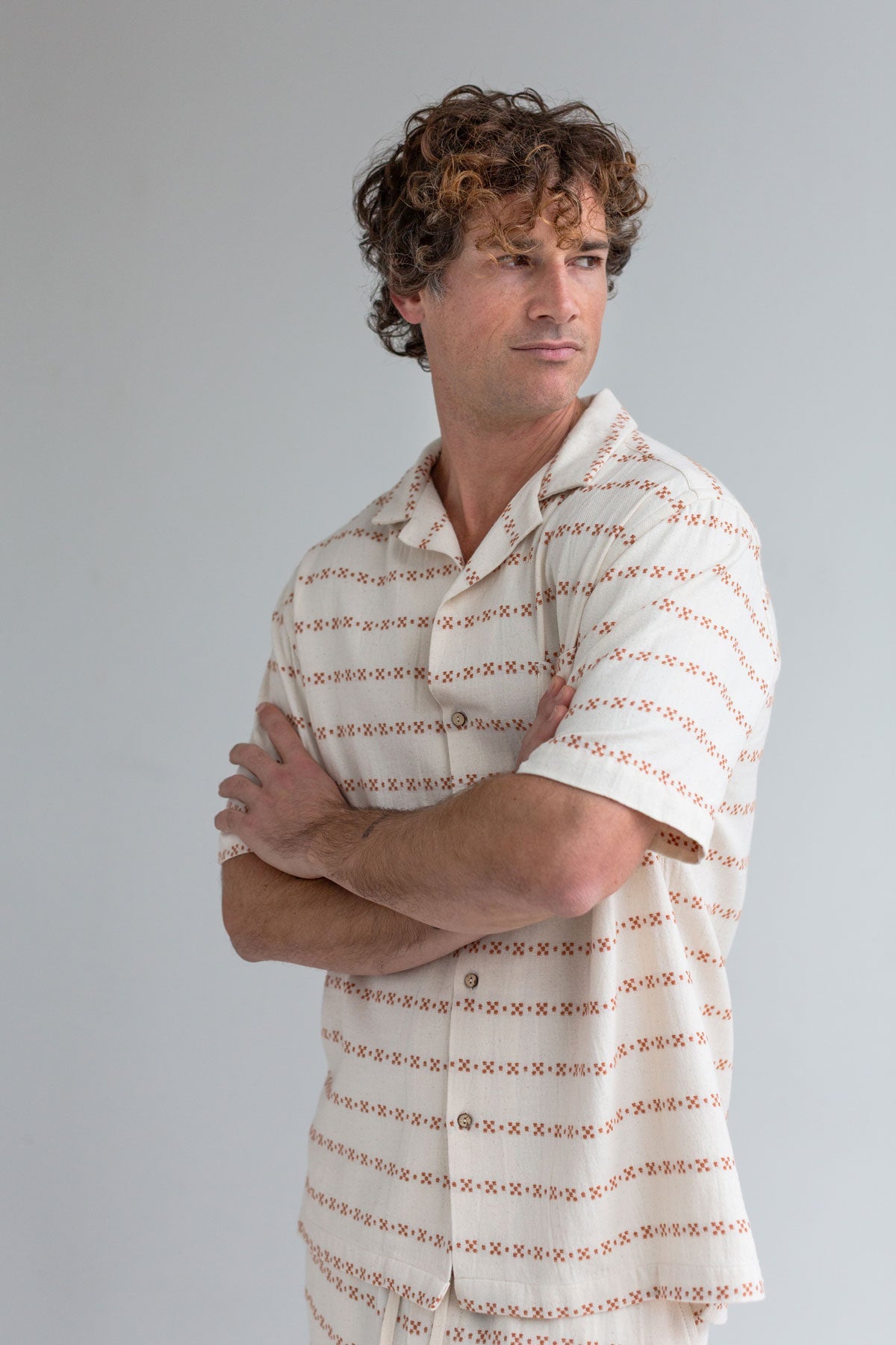 TWOTHIRDS mannen vegan Shirt Heringsdorf Ecru/Adobe Jacquard