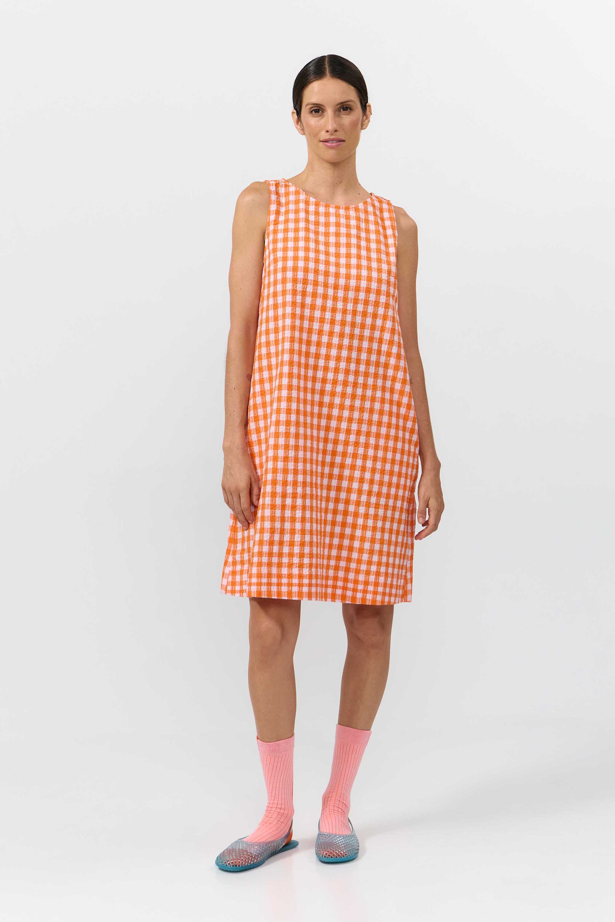 SUITE13LAB  Jurk Lena Met Oranje Ruitjes