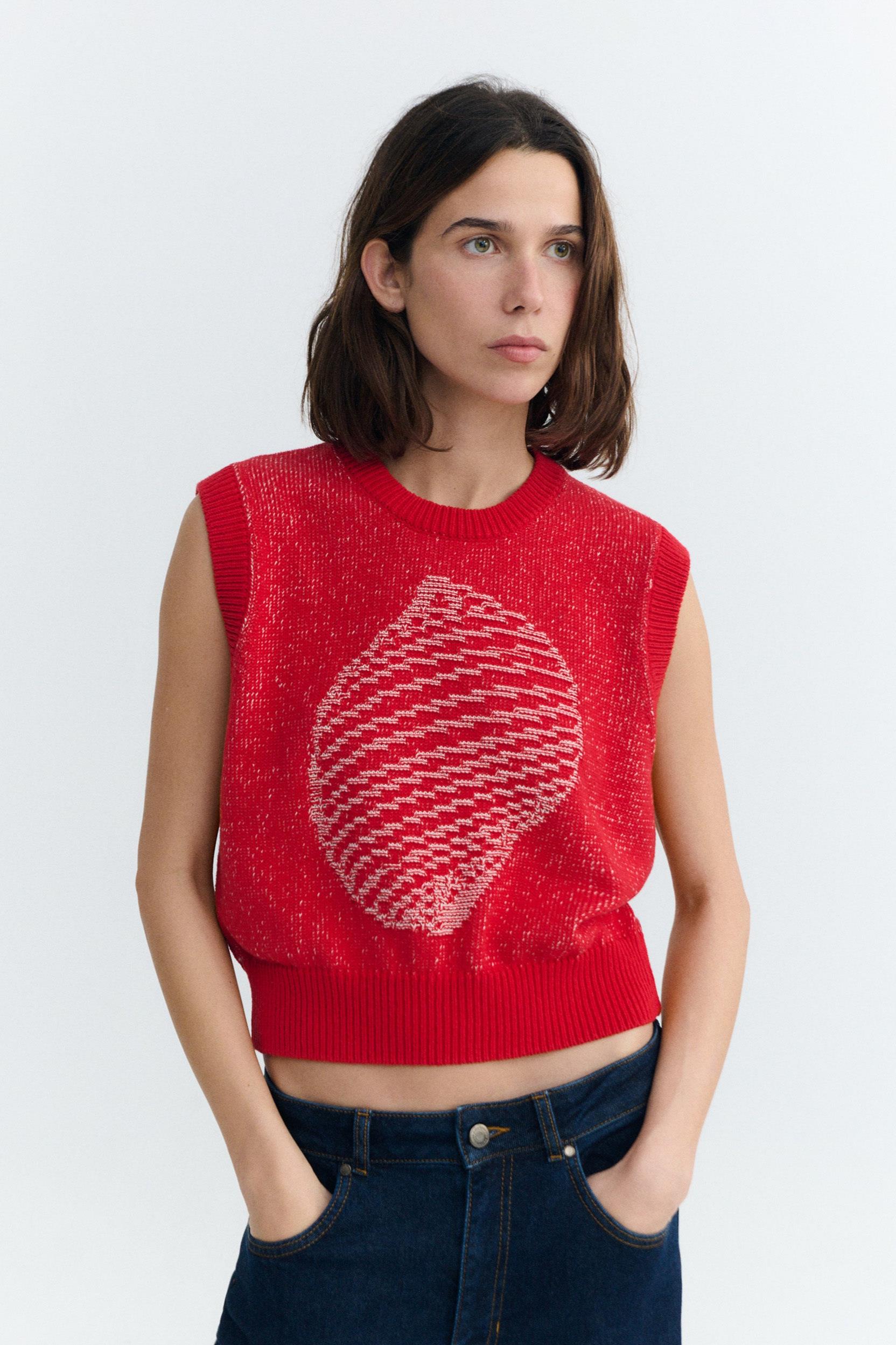 Thinking MU  Gebreid Vest Aria Shell Red