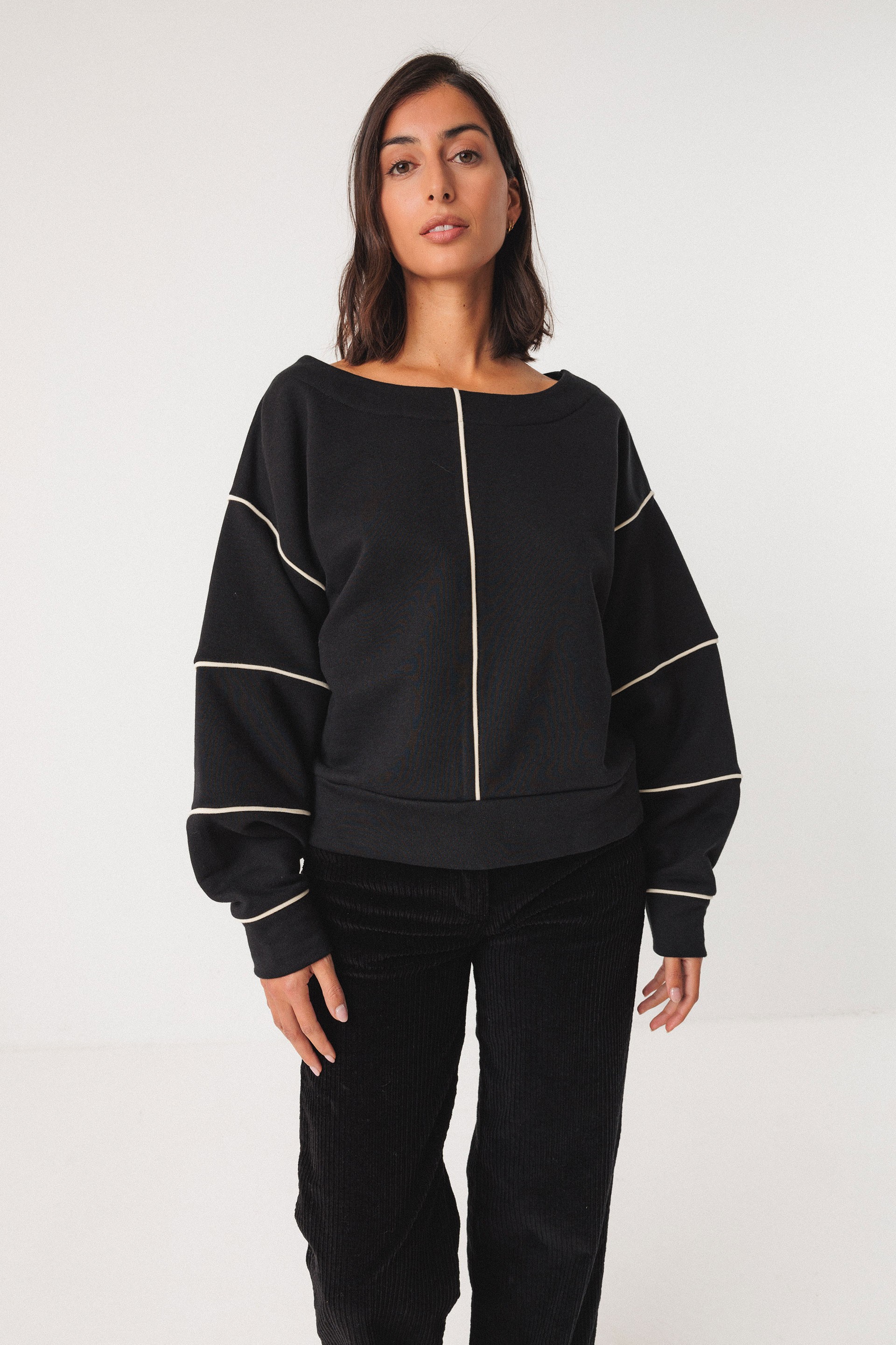 SKFK  Oversized Sweatshirt Met Boothals, Zwart