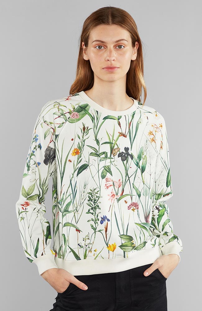 DEDICATED  Ystad Sweatshirt Bloemen Wit