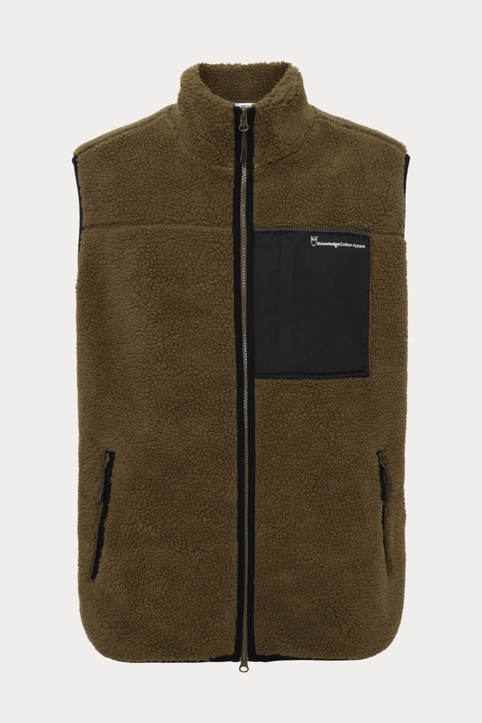 KnowledgeCotton Apparel mannen vegan Vest Fleece Teddy Donker Olijfgroen