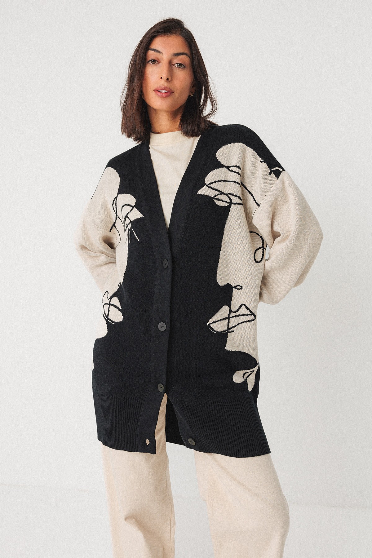 SKFK  Cardigan Benda Zwart/Beige