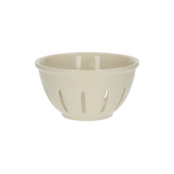 Uitlekbakje fruit, steengoed, beige, spikkel, Ø 14 cm