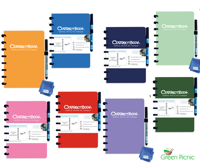 Correctbook blanco notitieboek A5  met pen en wisdoekje - diverse kleuren