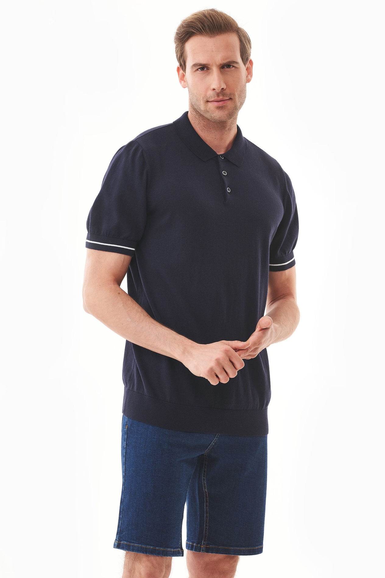 ORGANICATION mannen vegan Poloshirt Gebreid Marineblauw