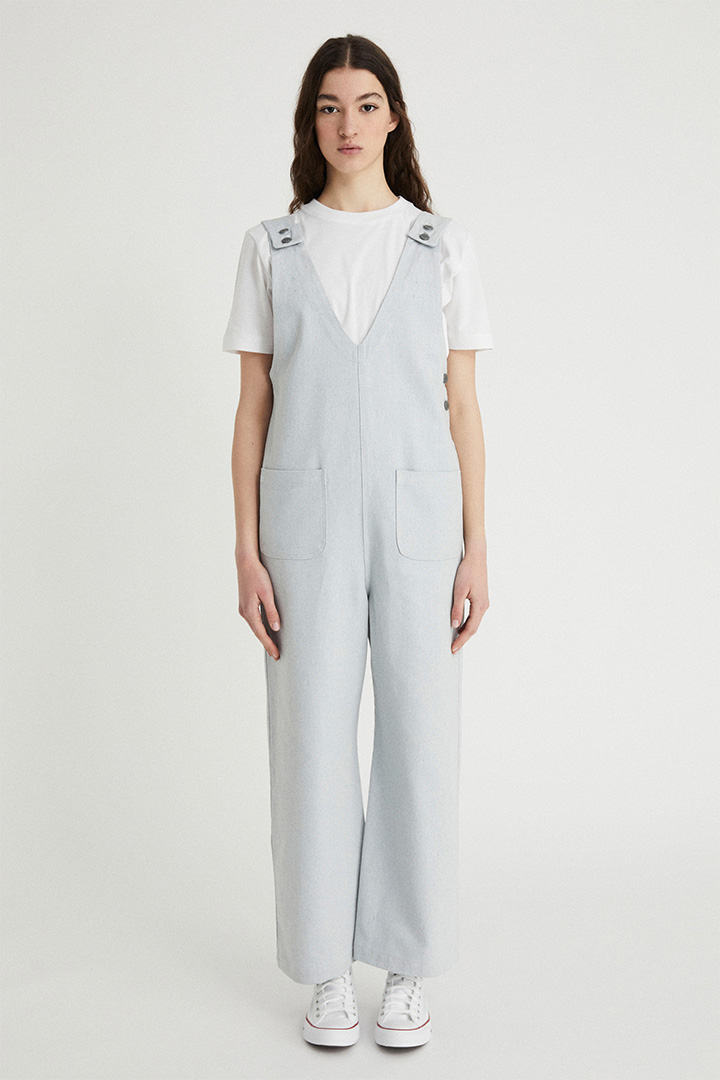 Infinitdenim  Jumpsuit Lang Met Zakken Lichtgrijs