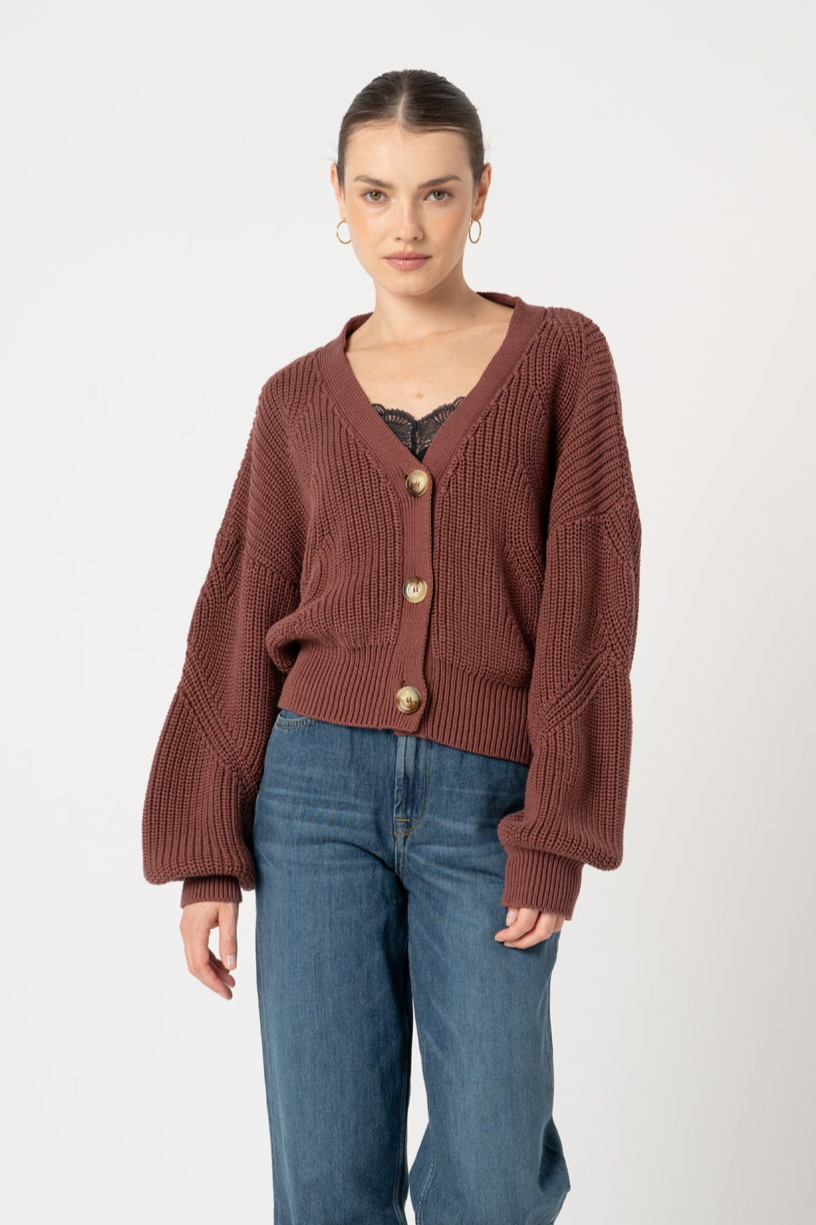 LOVJOI  Cardigan Antoinette Donker Kastanjebruin