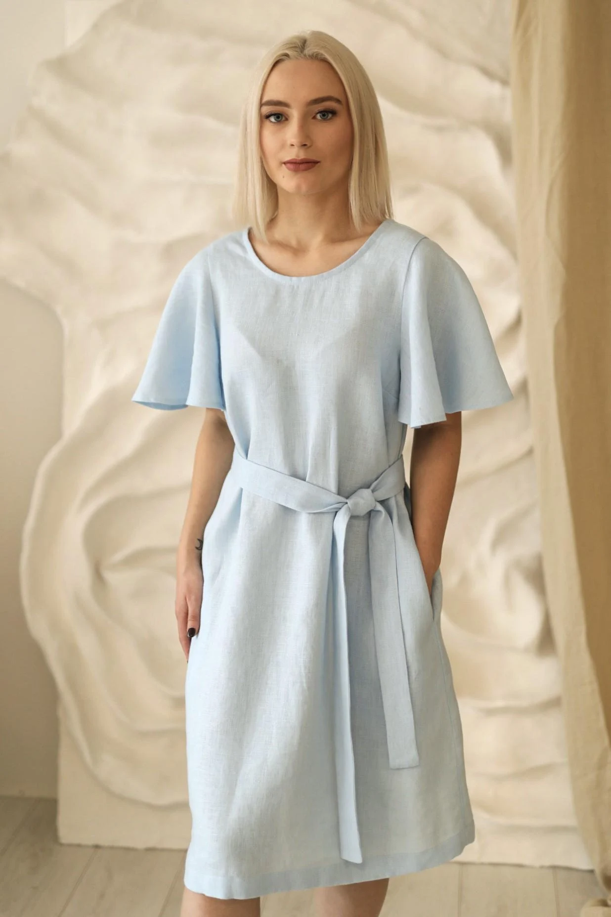 Amber Linen  Jurk Capri Hemelsblauw