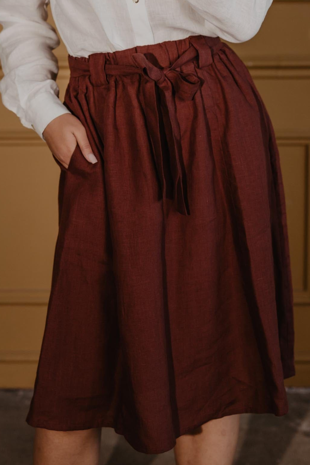 AmourLinen  Rok Mid-Lengte Bergen Terracotta