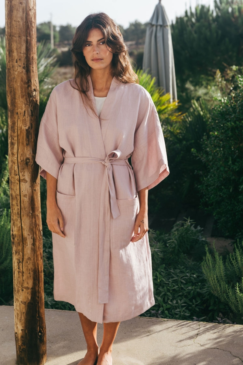 AmourLinen  Badjas Midnight Dusty Rose