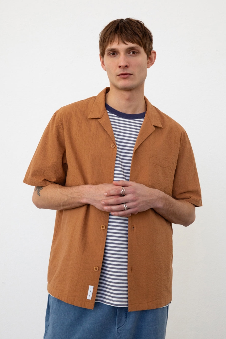 Rotholz Seersucker Bowling Shirt - Lichtbruin