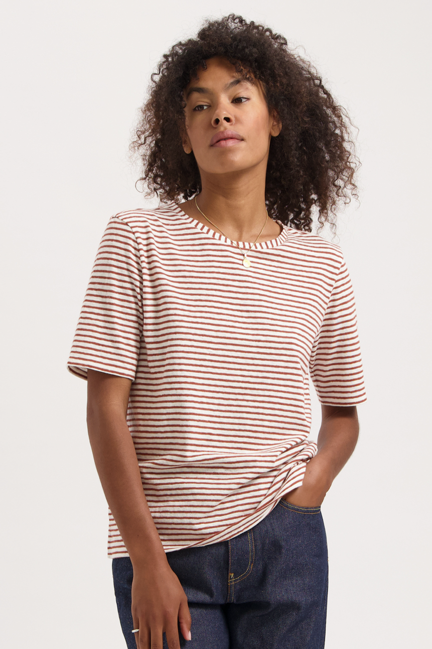 Kuyichi Olivia Vegan T-Shirt - Rood Gestreept