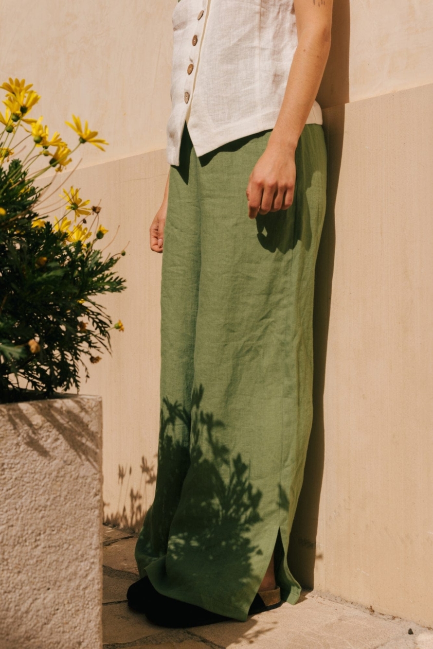 AmourLinen  Broek Leah Matcha Groen