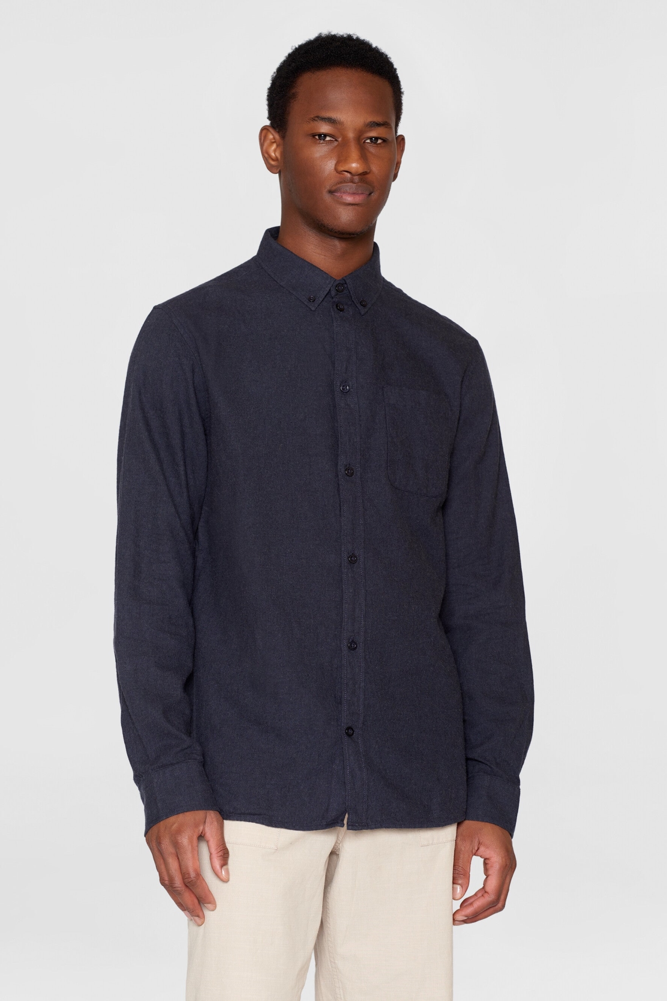 KnowledgeCotton Apparel mannen vegan Overhemd Flanel Regular Melange Totaal Eclipse Marineblauw