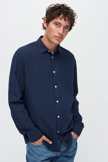 Kuyichi mannen vegan Shirt Nico Donker Marineblauw