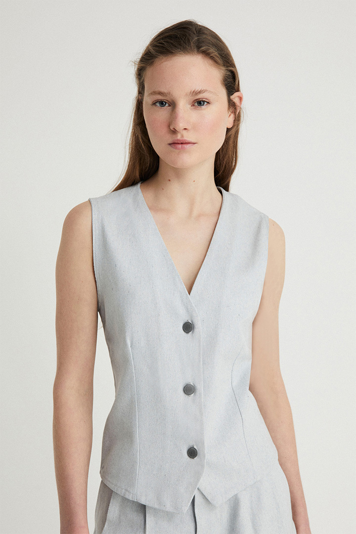 Infinitdenim  Vest Fine Twill Lichtgrijs