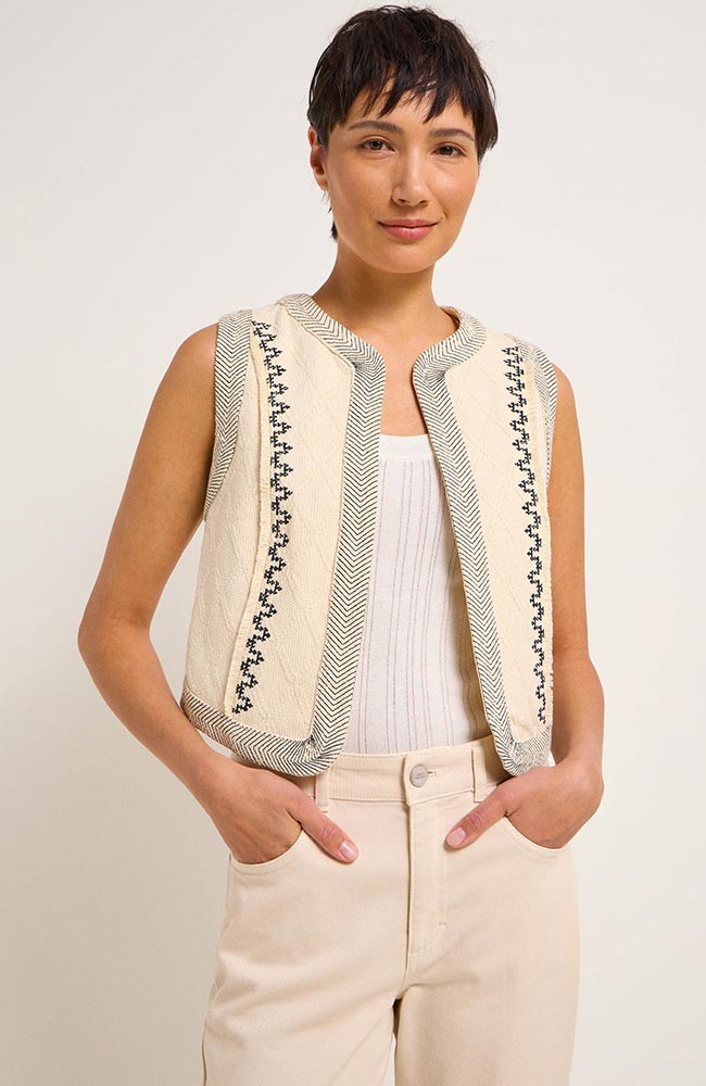 Lanius  Vest Geborduurd Beige