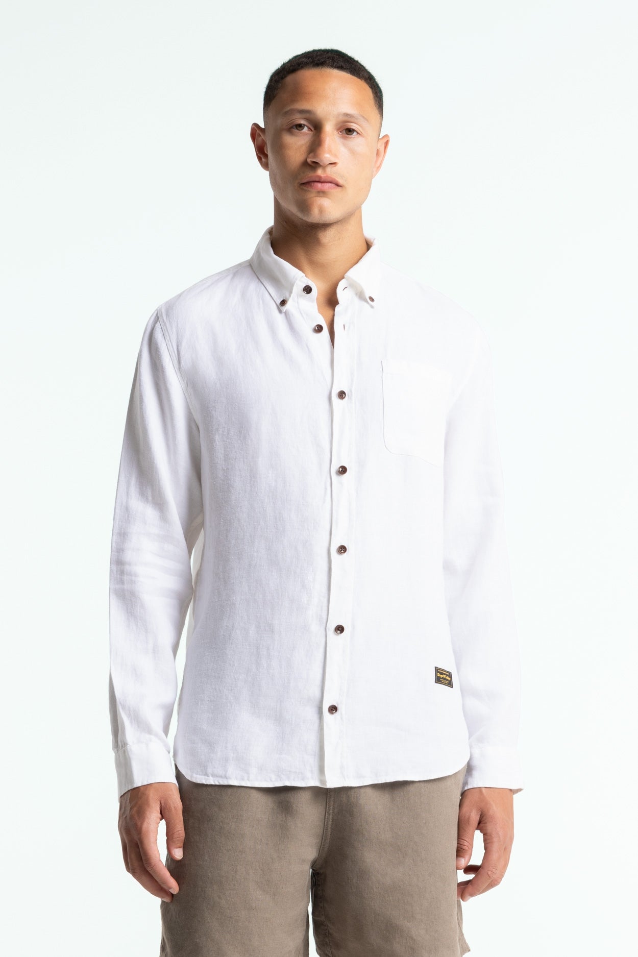 Kings of Indigo mannen vegan Shirt Pocket Enda Optisch Wit