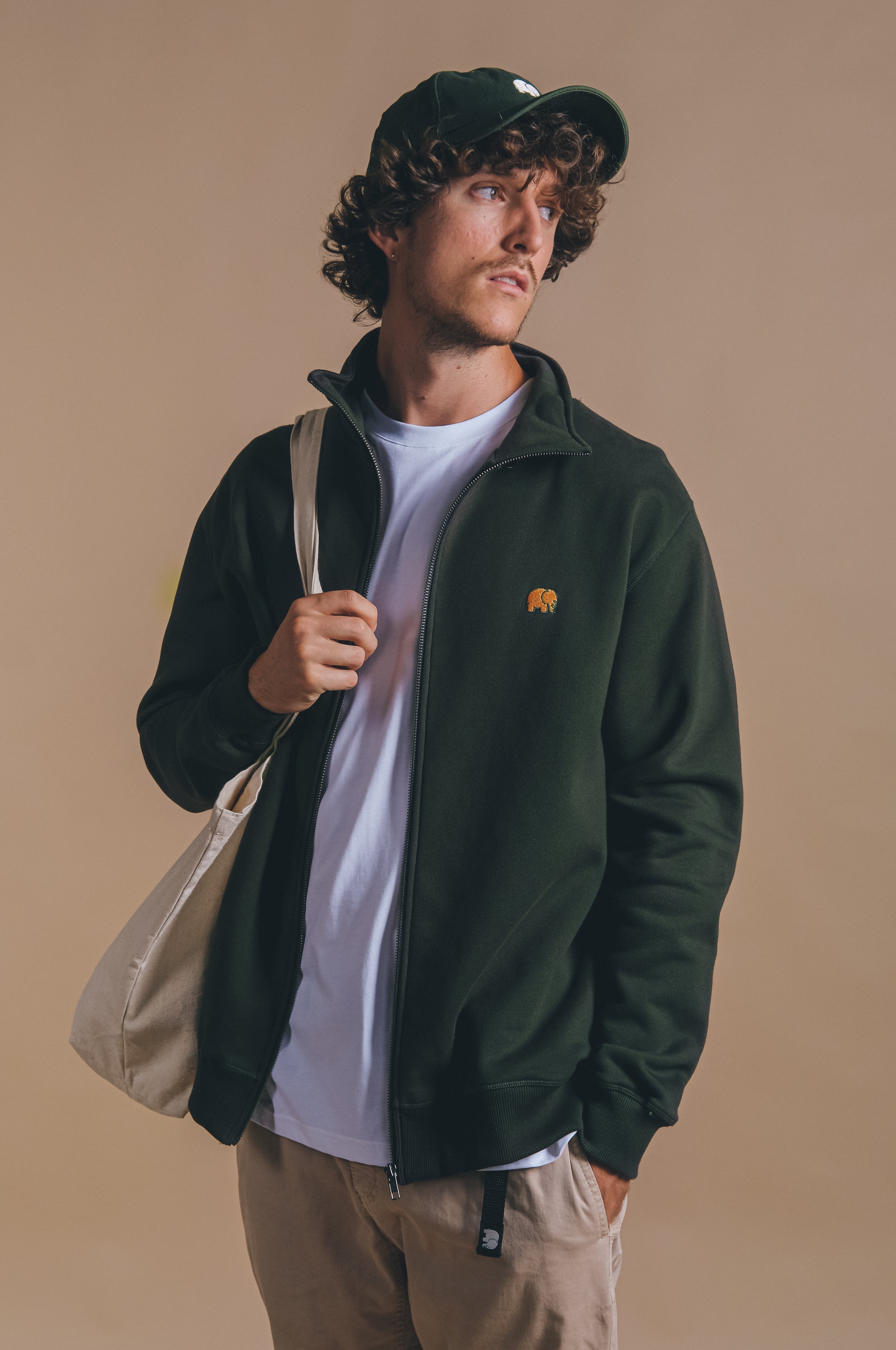 Trendsplant mannen vegan Zip Sweatshirt Essential Scarab Groen