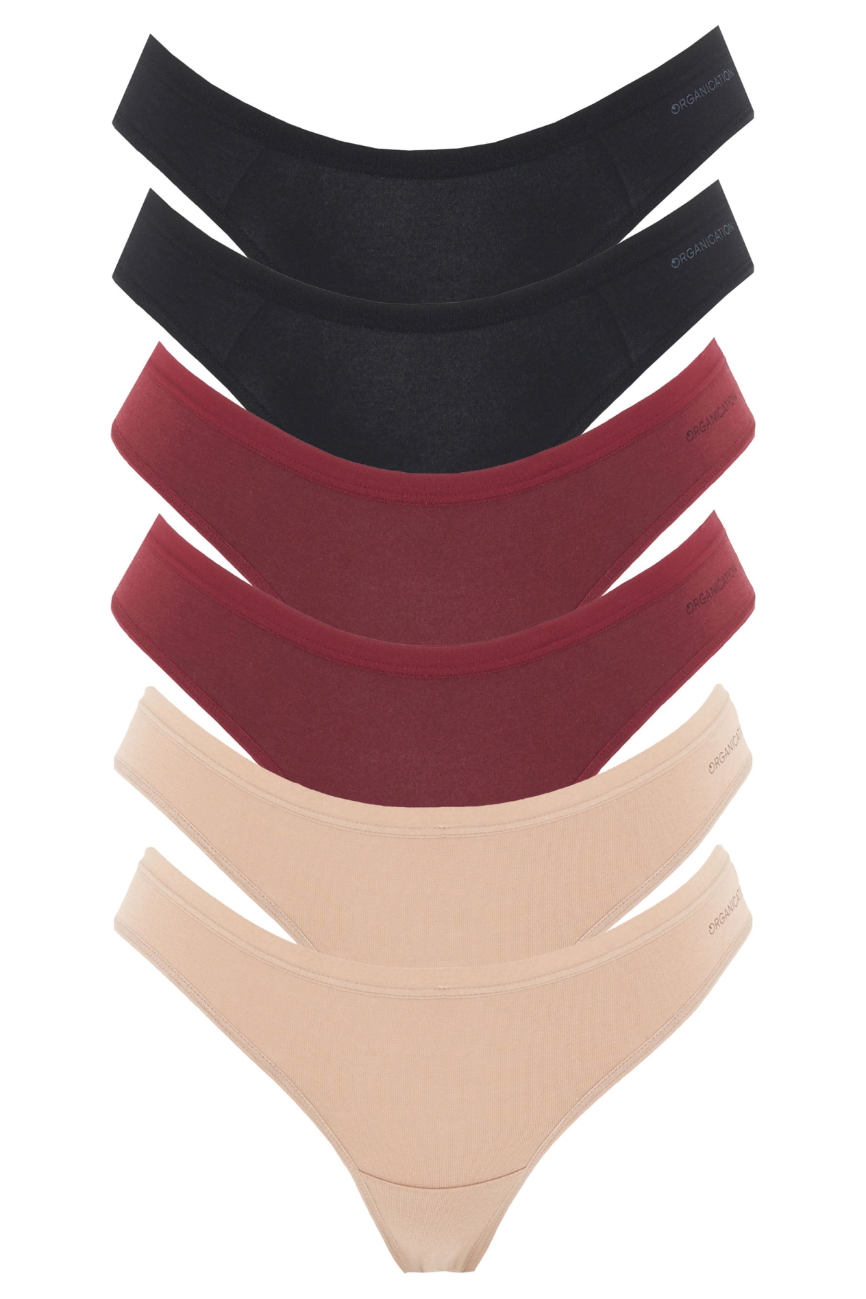 ORGANICATION  Multipack 6-Pack String Kavinn Zwart, Beige & Bordeaux