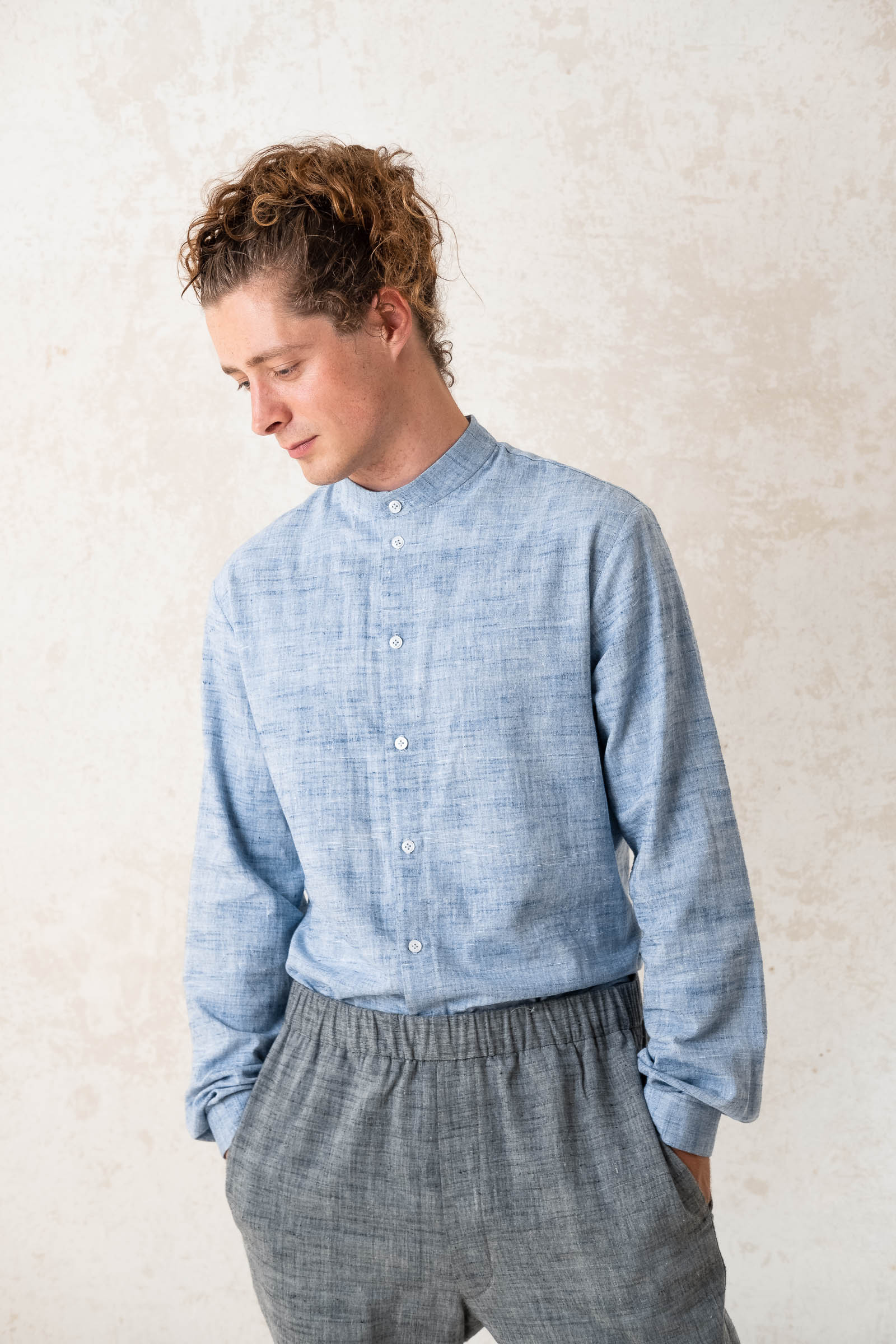 Jyoti - Fair Works mannen vegan Overhemd Slim-Fit Hemd Lichtblauw