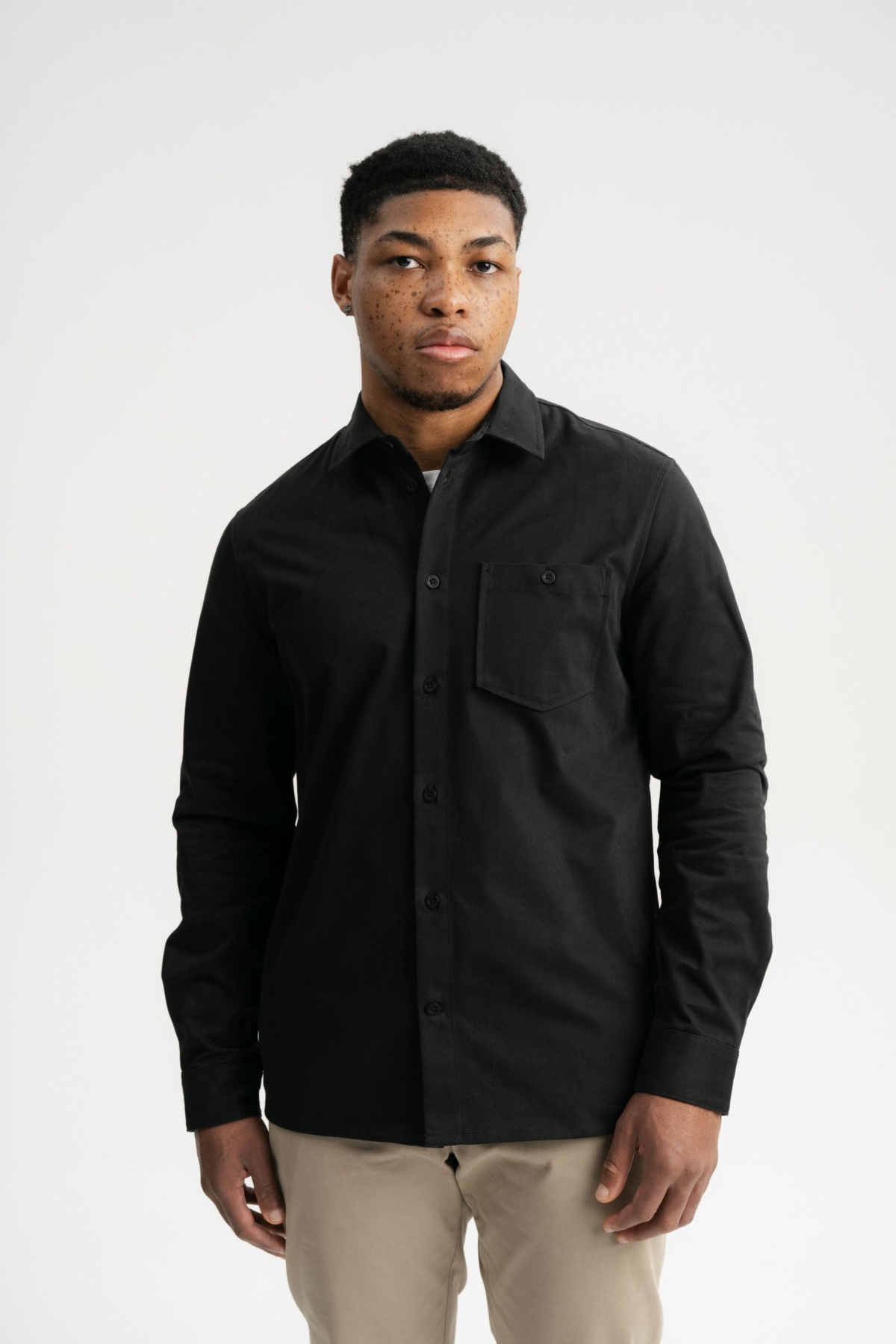 MELA mannen vegan Twill-Overhemd Ashutosh Zwart