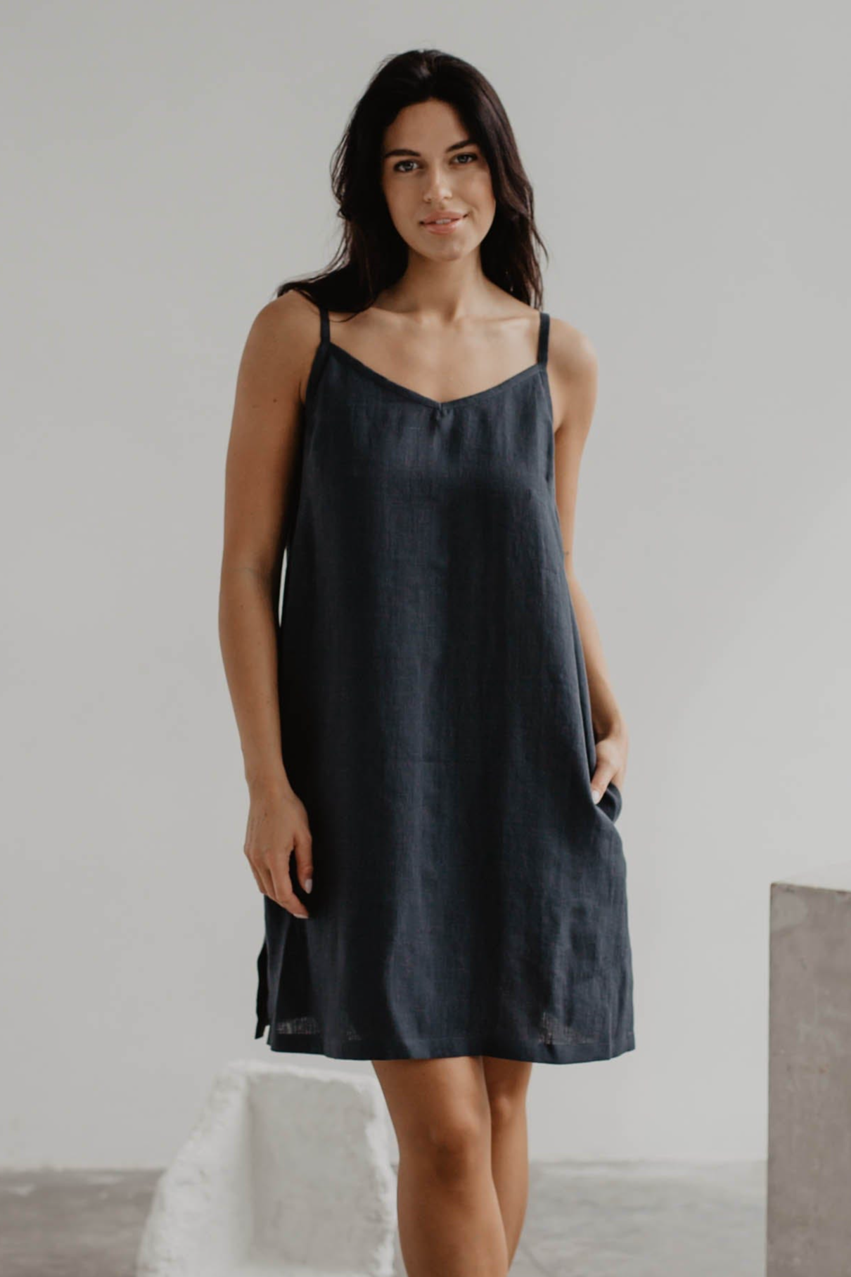 AmourLinen  Slipjurk Zoe Charcoal
