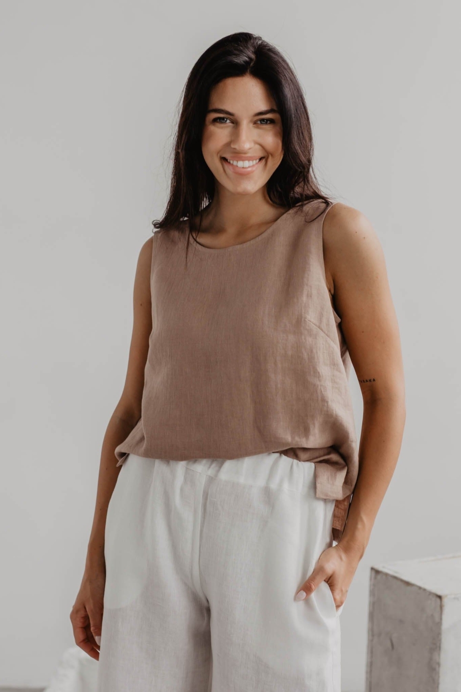 AmourLinen  Top Klassiek Colette Rosy Brown