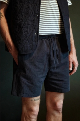 Rotholz mannen vegan Shorts Seersucker Marineblauw
