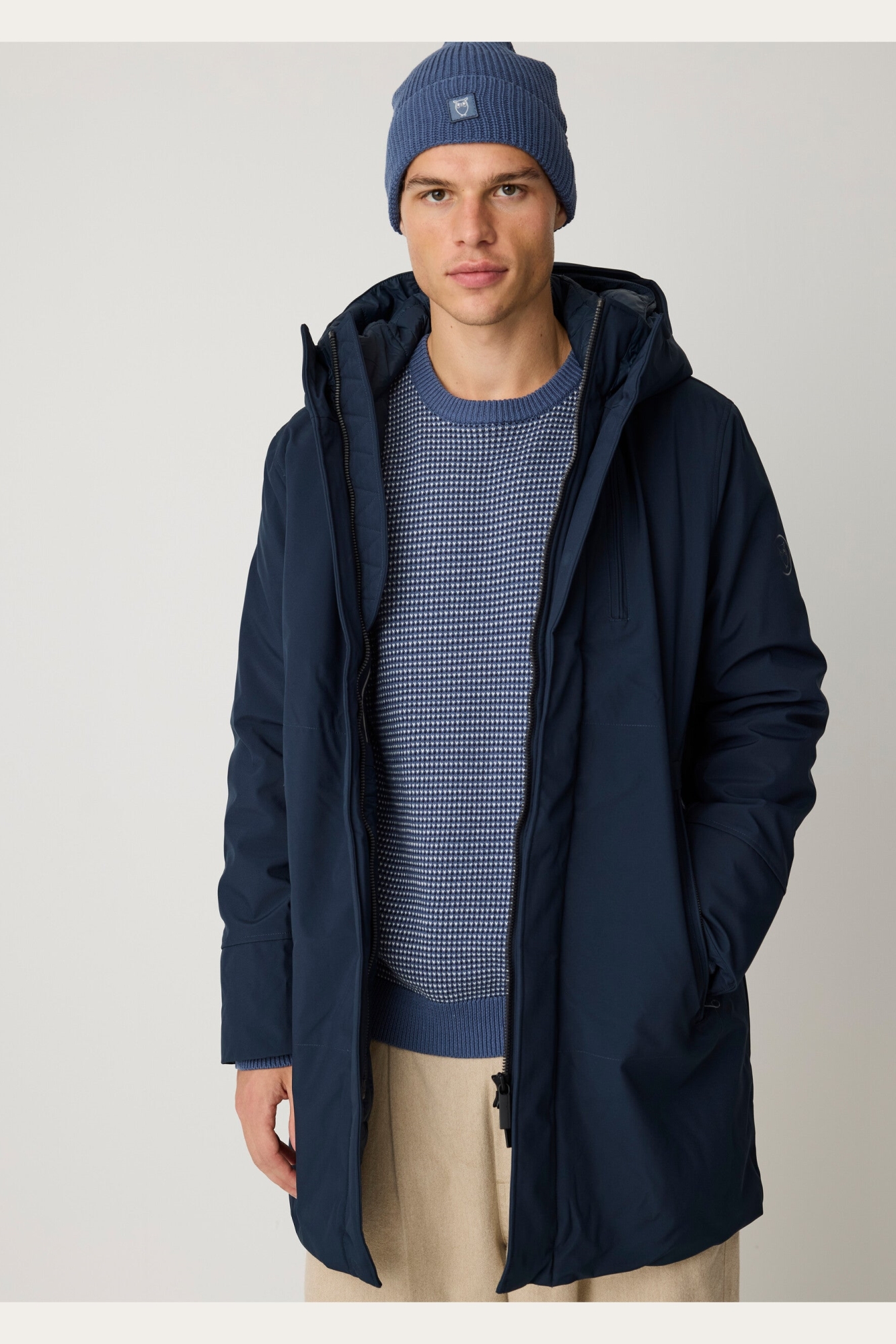 KnowledgeCotton Apparel mannen vegan Jas Lang Klimaat Shell Total Eclipse Marineblauw