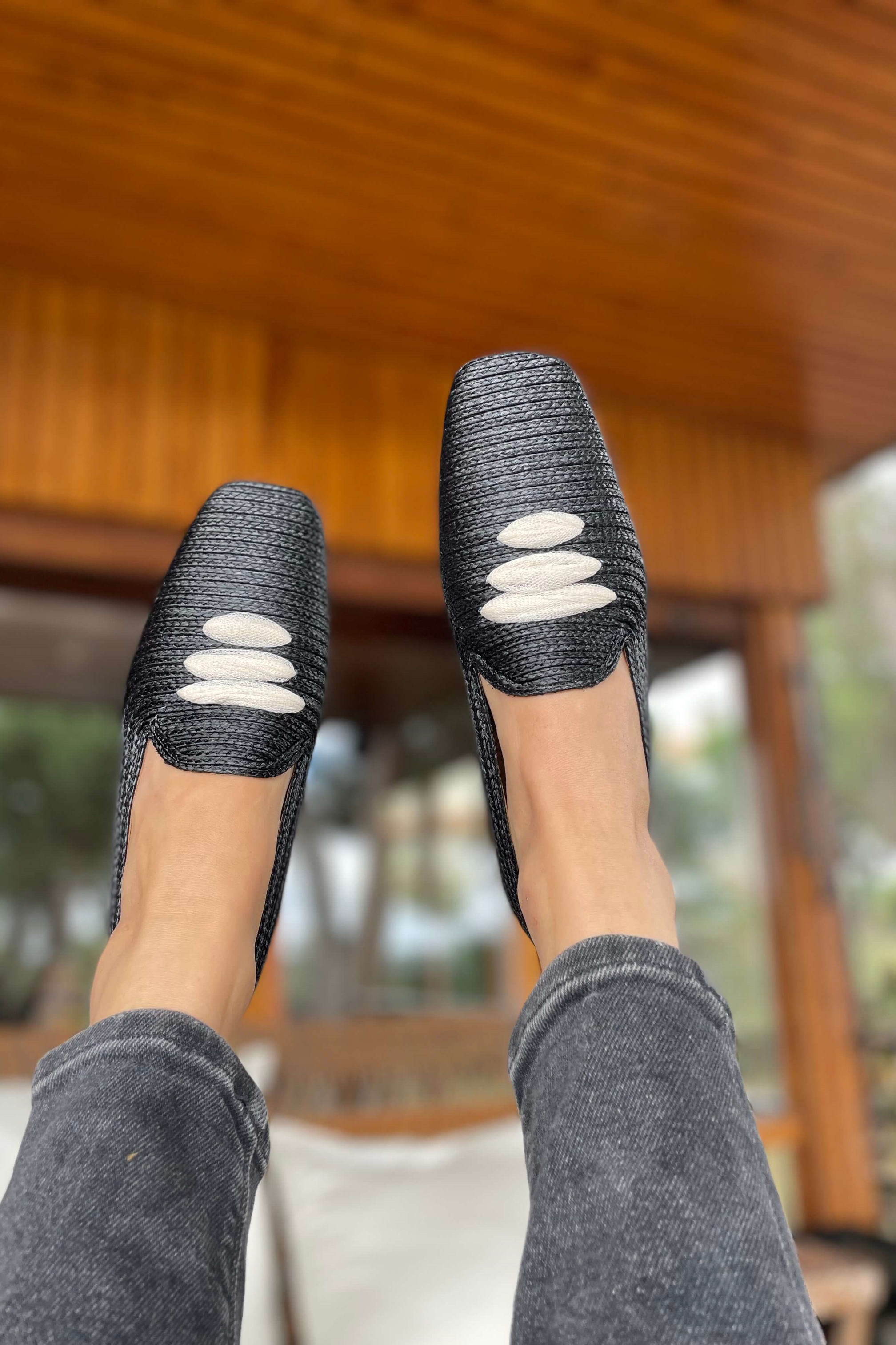 Momoc  Casablanca Loafer Raffia Mocassin Zwart