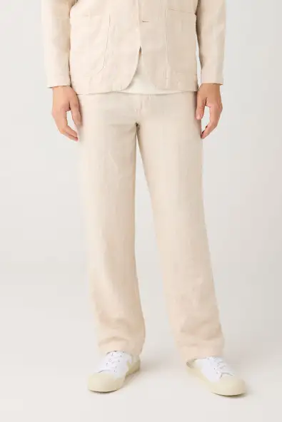 KnowledgeCotton Apparel mannen vegan Broek Los Linnen Licht Veren Grijs