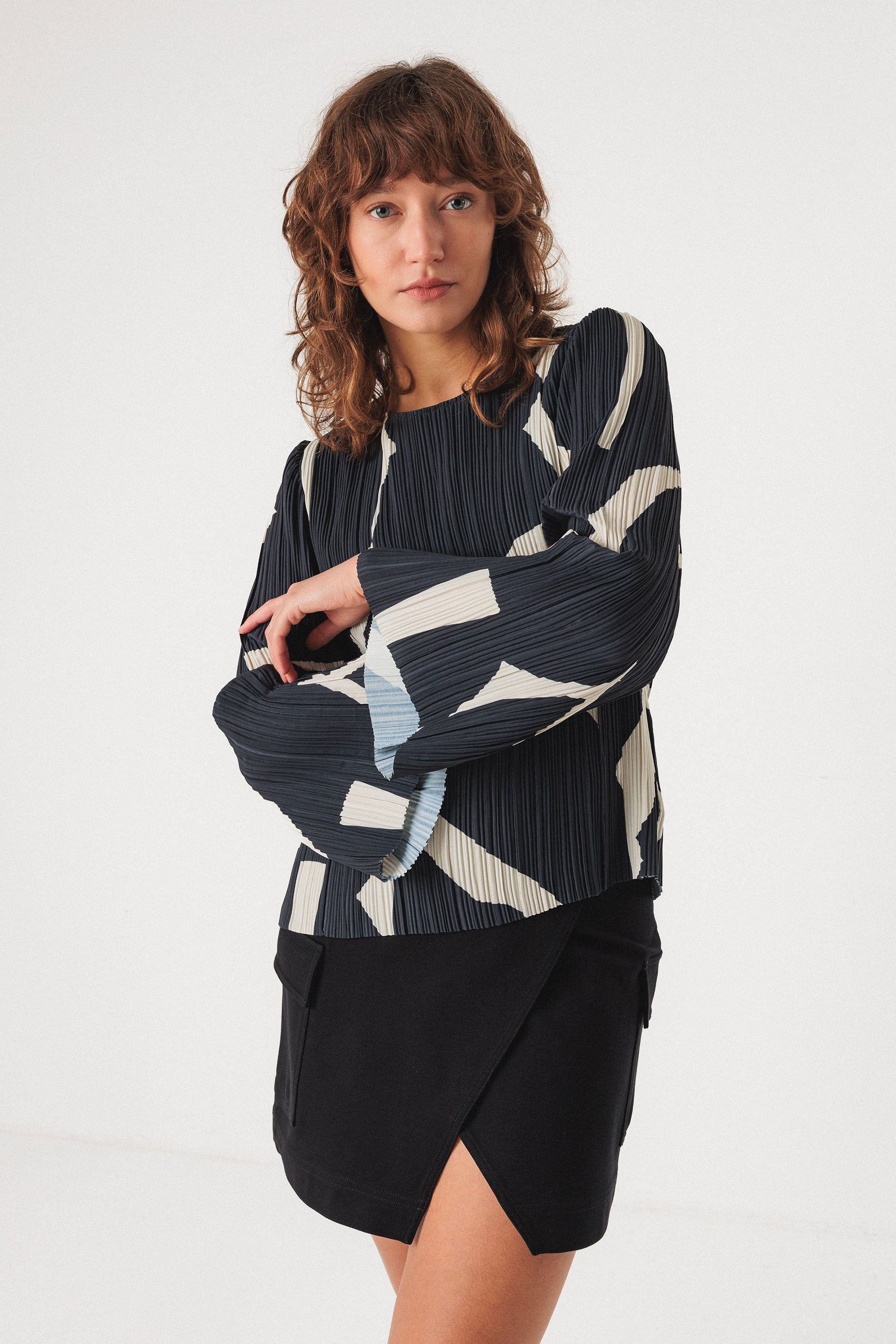 SKFK  Blouse Elbira Marineblauw/Beige