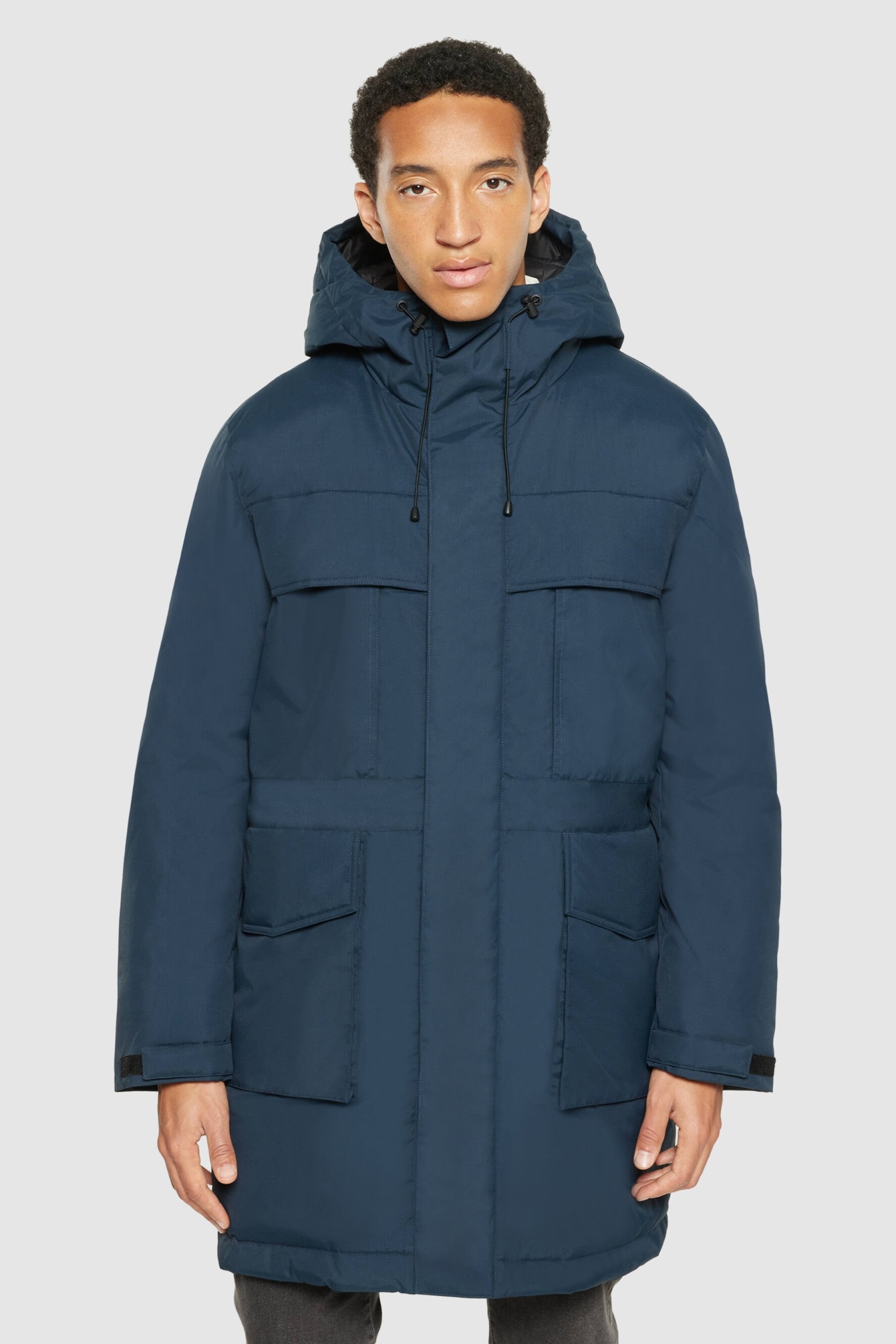 KnowledgeCotton Apparel mannen vegan Jas Lang Gewatteerd Apex Canvas Totaal Eclipse Marineblauw