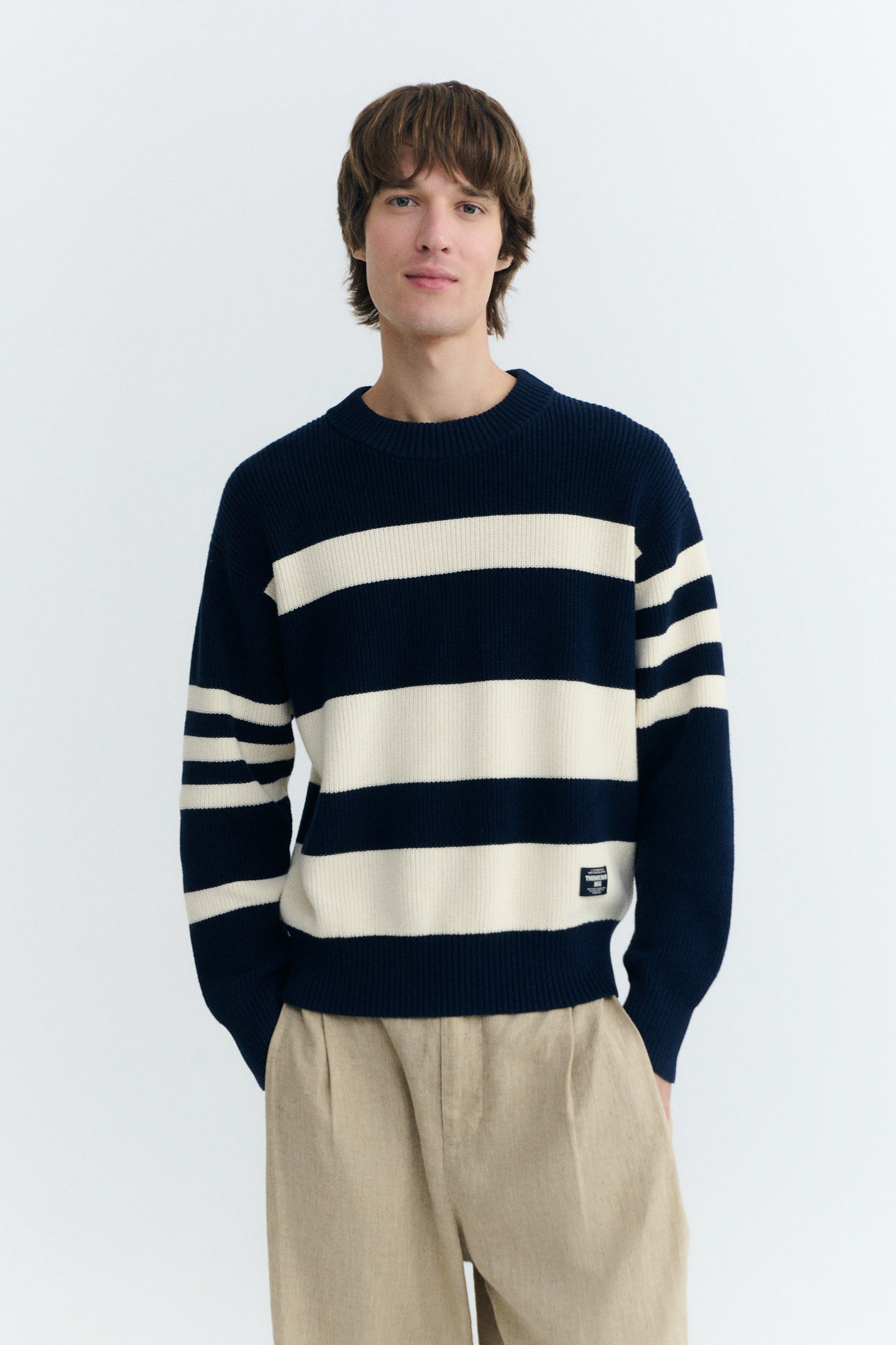 Thinking MU mannen vegan Trui Van Santos Met Strepen In Marineblauw
