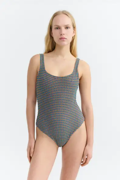 Thinking MU  Zwempak Amalfi Seersucker Oranje/Blauw
