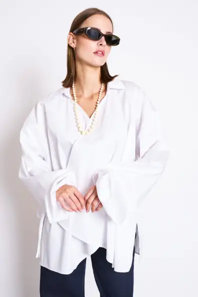 JAN 'N JUNE  Blouse Met Pofmouwen Aquilia Wit