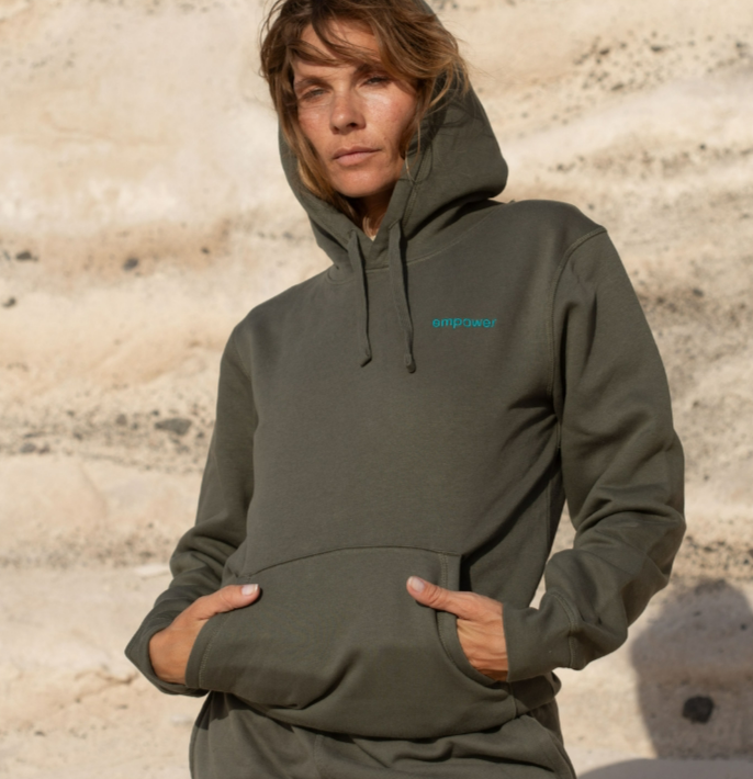 Inaska  Hoodie Unisex Empower Khaki Turquoise