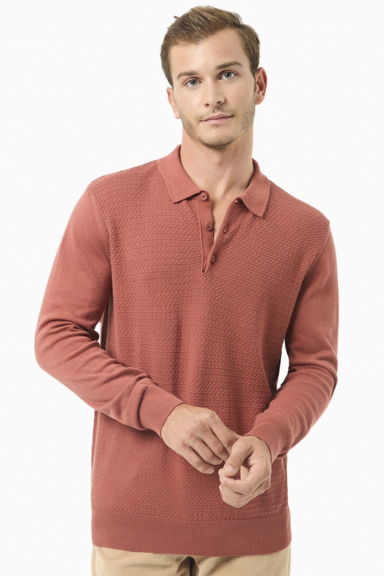 ORGANICATION mannen vegan Trui Polo Kraag Kaneel Lichtbruin
