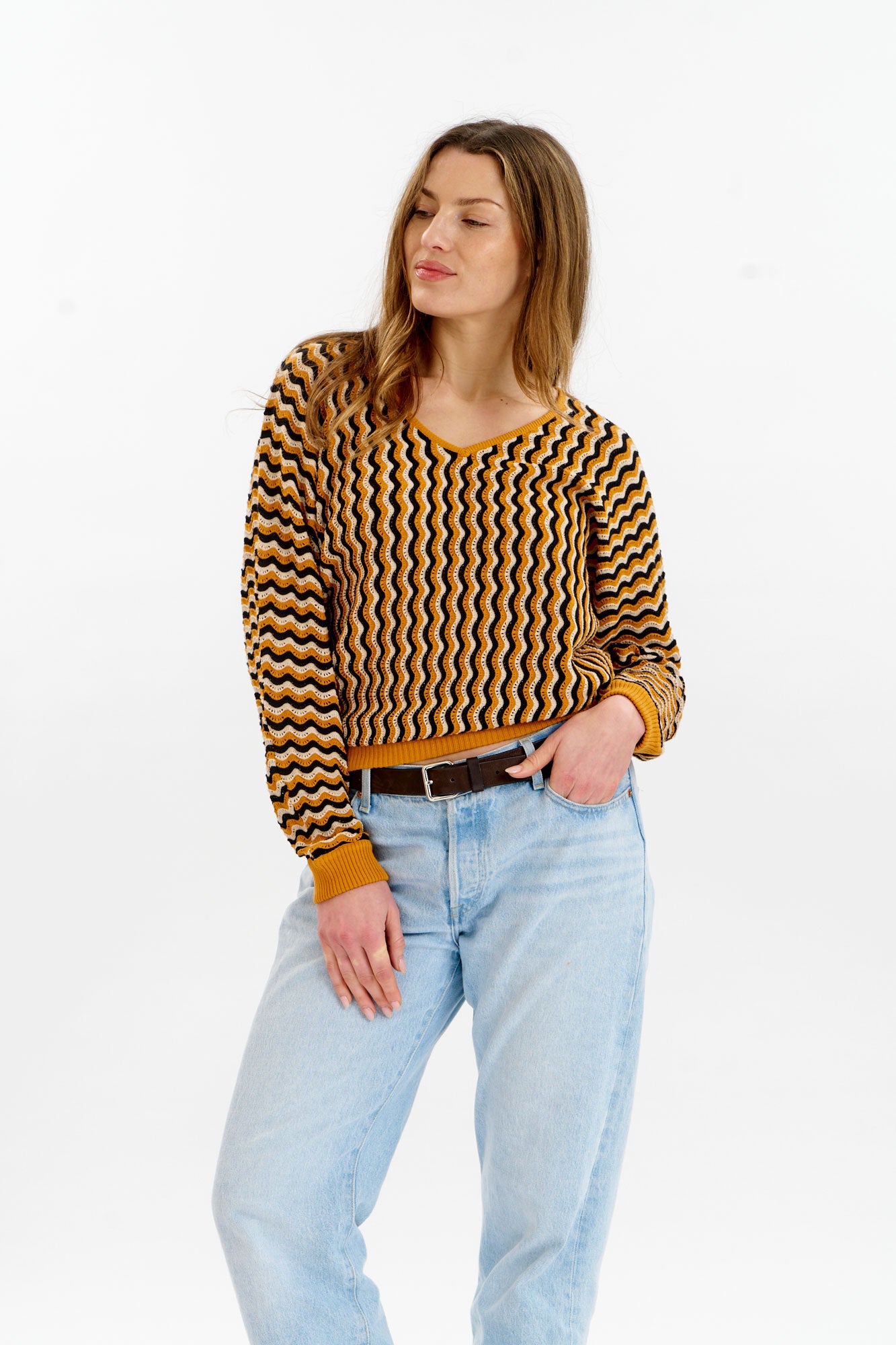 KOMODO  Jumper Clover Pointelle Mosterd