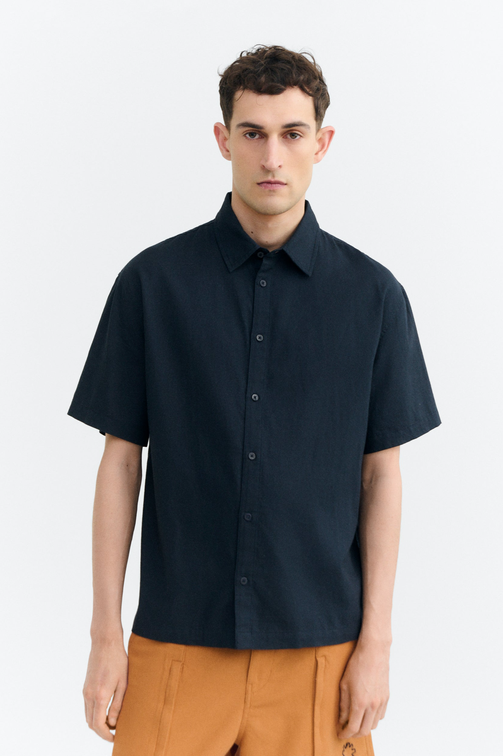 Thinking MU mannen vegan Oversized Shirt Met Handgeborduurde Vissen, Kurtis Navy