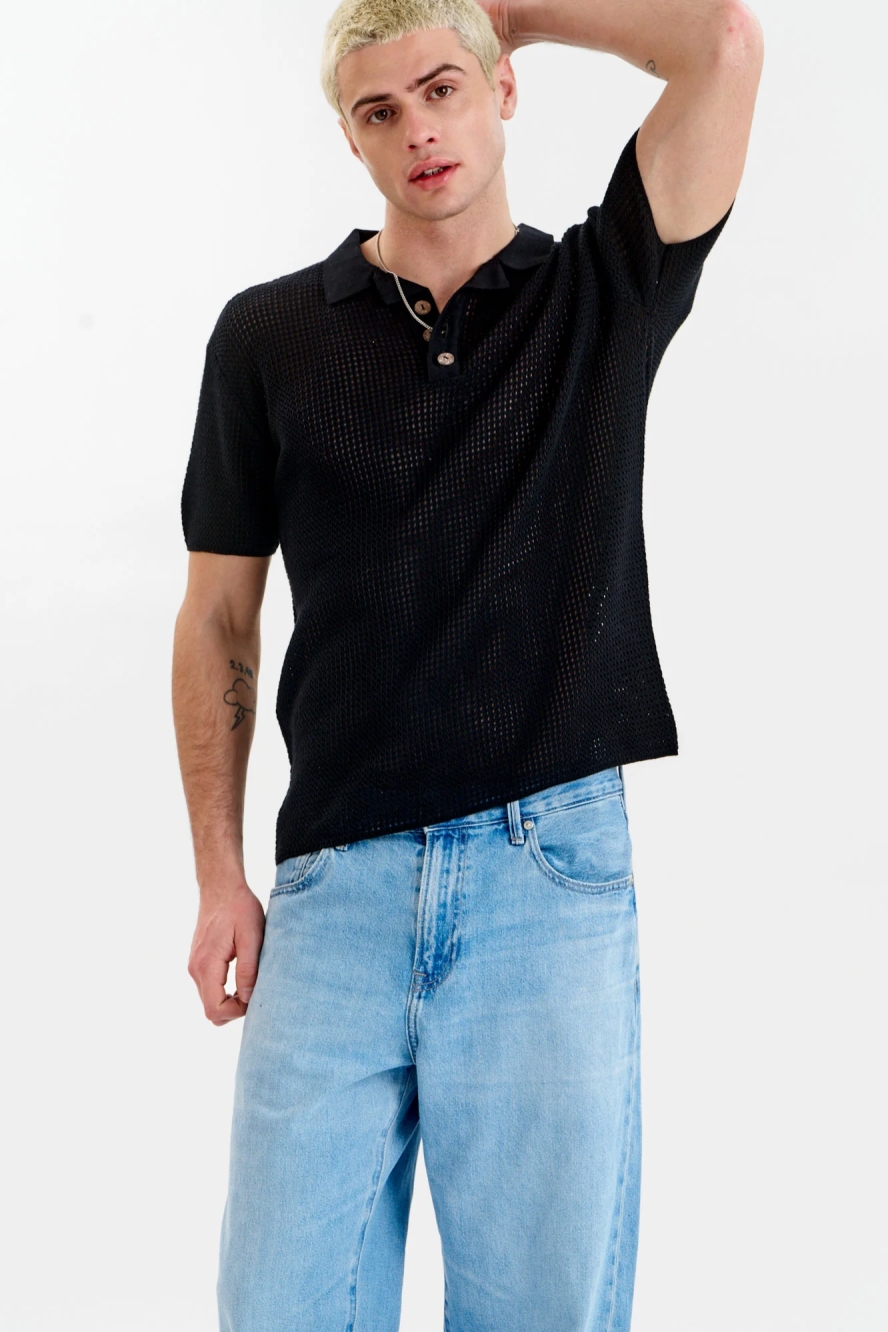 KOMODO mannen vegan Polo Oliver Gebreid Zwart